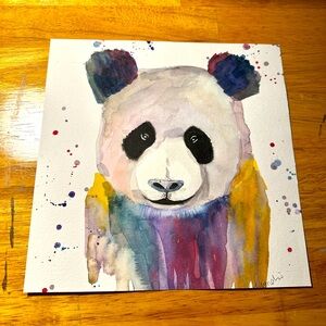 ❤️3 for $15❤️ Colorful Panda watercolor painting